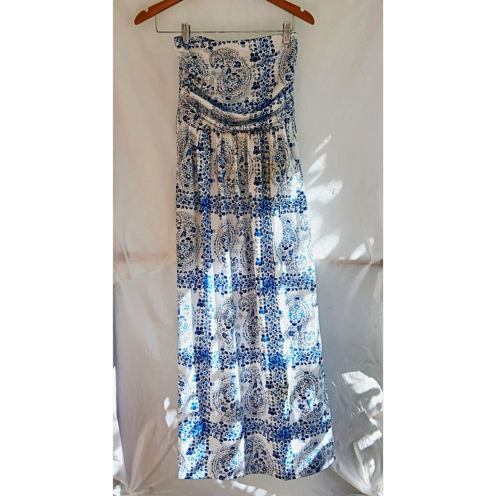 GRACE KARIN Women's Blue/White Paisley Maxi Skirt Chiffon Ruffle Elastic S